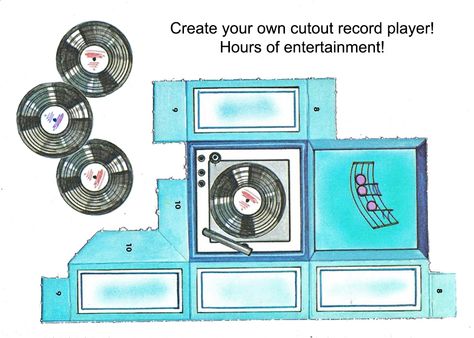 Paper Record Player, Diy Record, Diy Paper Toys, Paper Folding Crafts, Dollhouse Halloween, Candy Bouquet Diy, Retro Radios, Vinyl Player, Dollhouse Printables