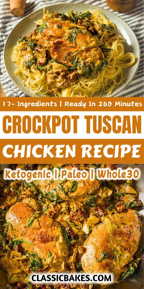 Tuscan Fried Chicken, Tuscan Chicken Instant Pot, Tuscan Chicken Crockpot, Healthy Italian Chicken, Crockpot Tuscan Chicken, Herbs De Provence Chicken, Crock Pot Tuscan Chicken, Tuscan Chicken Recipe, Keto Noodles