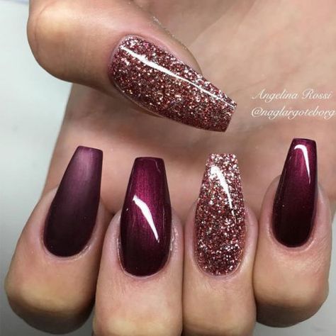 Newest Burgundy Nails Designs You Should Definitely Try in 2018 ★ See more: http://glaminati.com/burgundy-nails-designs/ Nails With Glitter, Burgundy Nails, Ballerina Nails, Beautiful Nail Designs, Xmas Nails, Nail Arts, Nail Shapes, Nail Polishes, Jamberry