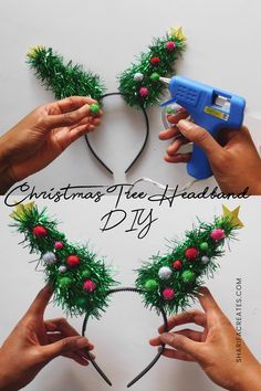 Christmas Headband Diy, Diy Christmas Hats, Tree Headband, Christmas Tree Headband, Diy Ugly Christmas Sweater, Christmas Dress Up, Headband Diy, Headband Crafts, Holiday Headbands