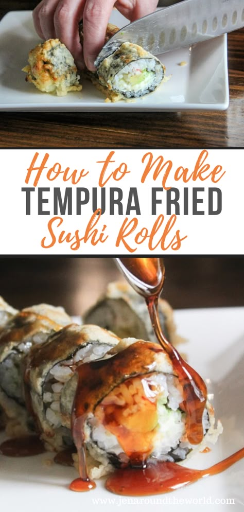 If you love making sushi at home, you will love this easy recipe for making a tempura fried sushi roll. These are crispy on the outside and soft on the inside and are perfect with my homemade eel sauce recipe. Tempura Sushi Rolls, Fried Sushi Rolls, Eel Sauce Recipe, Fried Tempura, Making Sushi At Home, Tempura Sushi, Fried Sushi, Sushi Aesthetic, Sushi Recipes Homemade