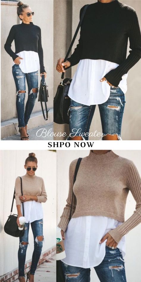 1ee3dfcd8a0645a25a35977997223d22 Refashion Clothes, Sweater Blouse, Fall Winter Outfits, Upcycle Clothes, Outfit Idea, Fashion Styles, Sweater Fashion, Outfits Casuales, Ripped Jeans