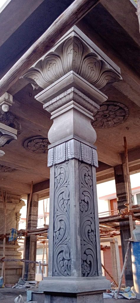 Gate Piller Top Design, Cement Pillar Design, Temple Pillar Designs, Hanuman Mandir, Arch Designs For Hall, Temple Drawing, Column Capital, Down Ceiling Design, Decorative Columns