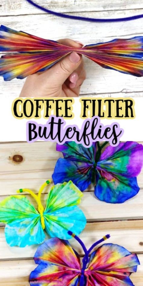 Animal Themed Arts And Crafts, Coffee Filter Butterflies, Diy – Velikonoce, Make Coffee, Stylish Backpack, Spring Crafts For Kids, Daycare Crafts, Butterfly Crafts, How To Make Coffee