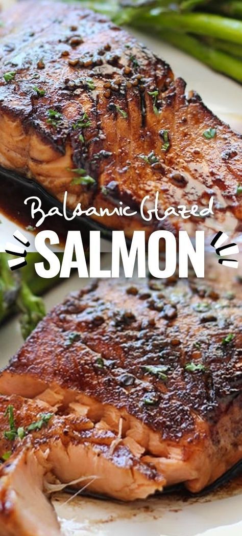 Balsamic Salmon Recipes, Balsamic Glazed Salmon, Recipe For Salmon, Balsamic Sauce, Salmon Recipes Baked Healthy, Salmon Glaze Recipes, Fish Dinner Recipes, Seafood Entrees, Easy Salmon Recipes