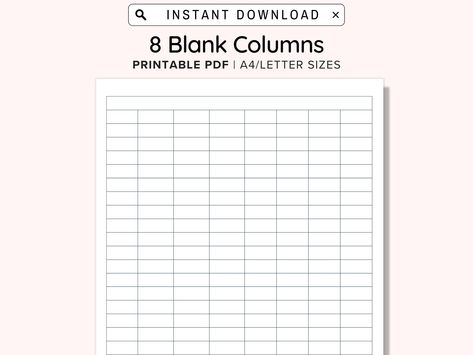 8 Blank Columns Chart Text Input Print and Write Printable Digital Download, Blank Column Template, Printable Columns, Columns w/ Title, PDF Fill In The Blank, Border Design, Etsy Printables, Template Printable, Print Shop, Digital Download, Digital Prints, Writing, How To Plan