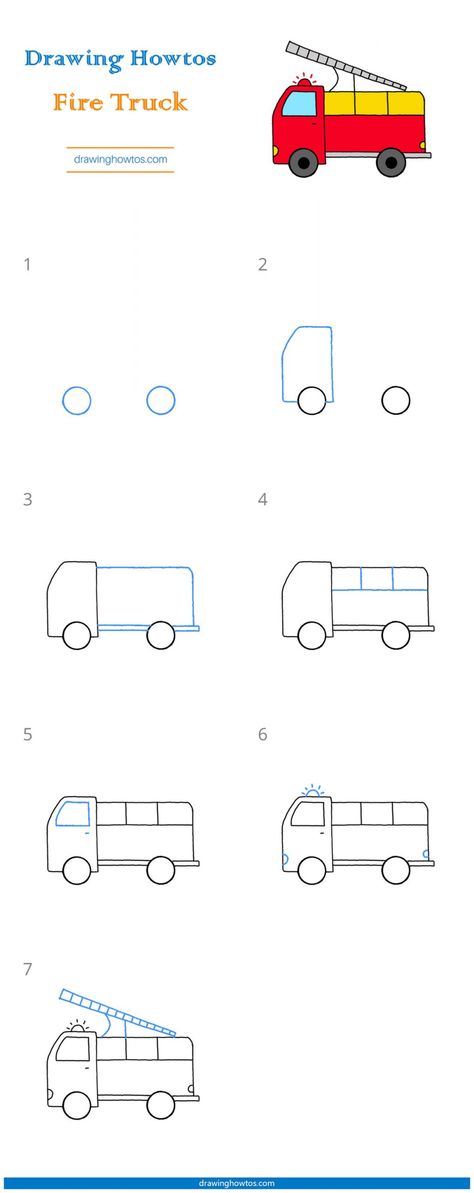 How To Draw A Fire Truck, Fire Truck Drawing Easy, How To Draw Construction Vehicles Easy, Truck Drawing Easy, Drawing Of Trucks Easy, Simple Firetruck Drawing, Drawing Trucks Step By Step, Directive Drawing, Fire Truck Sketch