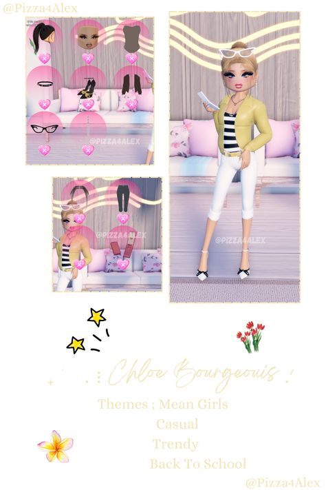 𐔌 . ⋮ Chloe Bourgeouis .ᐟ ֹ ₊ ꒱

Themes : Mean Girls
Casual
Trendy
Back To School

#DTI #DressToImpress #Roblox #Fits #MeanGirls #Casual #Trendy #BackToSchool Roblox Fits, Mean Girls, Casual Girl, Dress To Impress, Chloe, Back To School, Quick Saves