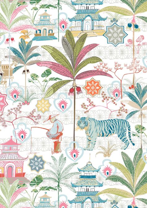 Charlotte Gaisford, Blue Tigers, Blue Wallpaper, House And Home Magazine, Red Fabric, Blue Wallpapers, Green Fabric, Of Wallpaper, Fabric Samples