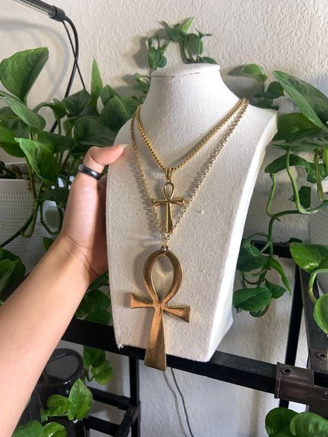 Website- elementalecstasy.org  Depop: elementalecstasy Instagram- elementalecstasy Ankh Jewelry, Gold Necklace Stack, Ankh Symbol, Ankh Necklace, Diy Kandi Bracelets, Gold Jewelry Gift, Dope Jewelry Accessories, Earthy Jewelry, Belly Jewelry