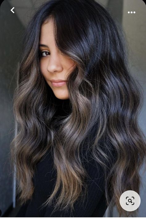 Black Hair With Subtle Money Piece, Face Frame Balayage Dark Hair, California Balayage Brunette, Dark Cool Balayage, Dark Halo Hair, Dark Brown Hair With Face Framing Highlights Brunettes, Mis Length Haircut, Balayage For Dark Brown Hair Long, Balayage In Dark Hair