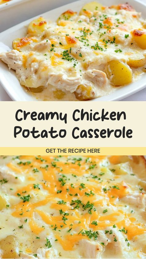 Looking for a satisfying meal to feed the whole family? Try this delicious chicken potato casserole recipe! Packed with tender chicken, hearty potatoes, and flavorful spices, this comforting dish is perfect for busy weeknights or cozy weekend dinners. Easy to make and sure to be a crowd-pleaser, this casserole will become a new favorite at your dinner table. Give it a try today and enjoy its warm and comforting flavors that everyone will love! Cream Chicken And Mashed Potatoes, Chicken Mashed Potatoes Casserole, Chicken Bacon And Potatoes Recipes, Mashed Potato Casserole With Chicken, Chicken Potato Bake Recipes, Chicken And Baked Potato Meals, Chicken And Mashed Potatoes Casserole, Potato And Chicken Recipes Easy Dinners, Potatoe Dishes Casseroles