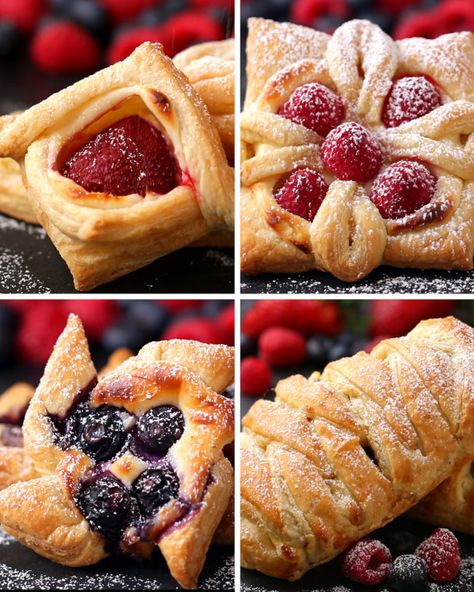 Puff Pastry Four Ways Desserts With Puff Pastry, Strawberry Puff Pastry, Apple Puff Pastry, Puff Pastry Desserts, Frozen Puff Pastry, Beautiful Desserts, Puff Pastry Recipes, Pastry Desserts, Pastry Recipes