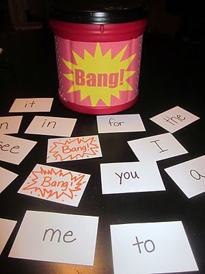 Bang! Sight Word Game - We made and played this last night but called it BAM instead of Bang. BAM! is so much more fun to say. lol Allie and Ethan both played and the BAM cards were a great equalizer. Ethan learned a few more of his words. Esl Ideas, Sight Word Fun, Timmy Time, Learning Sight Words, Teaching Sight Words, Literacy Games, Reading Games, Sight Words Kindergarten, Sight Word Practice