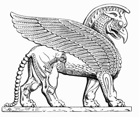 Assyrian Winged Lion by GDJ Egyptian Lion, Babylon Art, Creatures Drawing, Ancient Persian Art, Persian Tattoo, Persian Warrior, Winged Lion, Ancient Sumerian, Ancient Persia