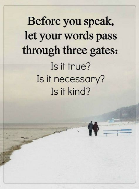 Quotes Before you speak, let your words pass through three gates: Is it true? Is it necessary? Is it kind? Inspirerende Ord, Lessons Learned In Life, Lessons Learned, Great Quotes, Wisdom Quotes, Inspirational Words, Words Quotes, Cool Words, Wise Words