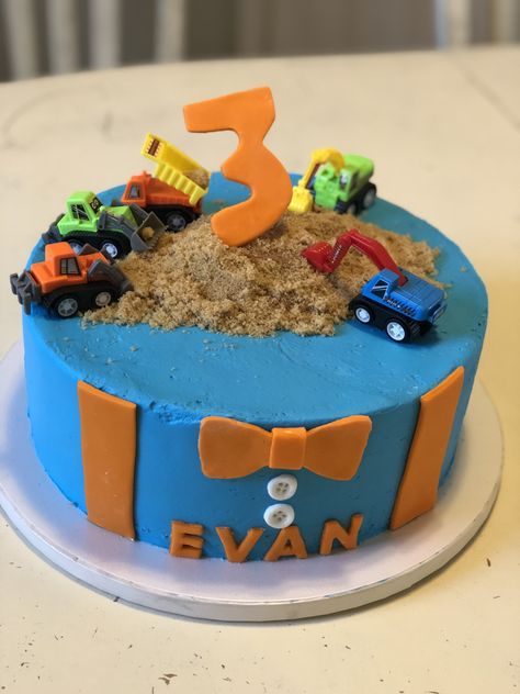 Blippi Monster Truck Cake, Blippi Tractor Birthday, Blippi Sheet Cake, Blippi Construction Cake, Blippi Construction, Blippi Birthday Cake, Monster Truck Birthday Cake, Blippi Party, Toddler Birthday Cakes