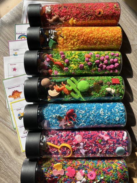 Sensory I spy Bottles/Montessori/Sensory bottles/Spring/Mermaid/Farm/Ice Cream/Construction/Dinosaur Bottles/Sensory Kit/Imaginative Play Activities For Kids With Special Needs, I Spy Bottles, Spring Mermaid, Regulate Emotions, Tiny Items, Sensory Crafts, Toddler Sensory, Sensory Boxes, Sensory Bottles