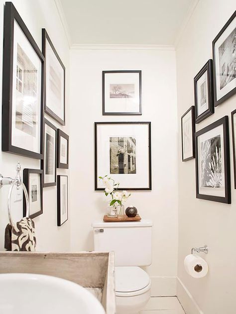 13 Clever Ways to Decorate Your Bathroom Walls | Hunker Klein Toilet, Wc Decoration, Cloakroom Toilet, Downstairs Cloakroom, Ideas Baños, Small Toilet Room, Downstairs Loo, Guest Toilet, Downstairs Toilet