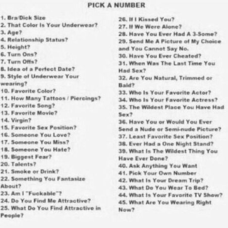 Pick one and I'll answer it Pick A Number Questions, Many Tattoos, Have You Ever Questions, Pick A Number, What Is Your Dream, Flirty Questions, Number 42, Questions For Friends, Truth And Dare