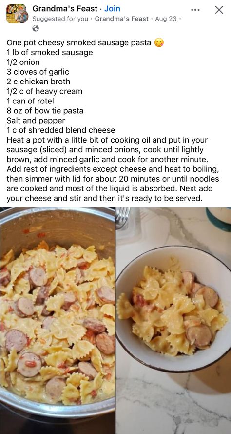 Bow Pasta Recipes, Smoked Sausage And Pasta, Cheesy Smoked Sausage Pasta, Kielbasa Pasta Recipes, Kilbasa Sausage Recipes, Smoked Sausage Recipes Pasta, Sausage And Pasta, Bow Tie Pasta Recipe, Kielbasa Pasta