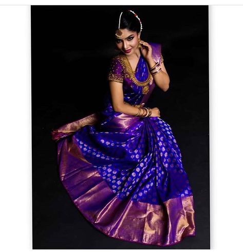 17 Saree Colors You Need To Consider For Weddings • Keep Me Stylish Saree Blue, South Indian Wedding Saree, Blue Silk Saree, Bridal Sarees South Indian, Half Saree Lehenga, Indian Bridal Sarees, Sari Design, Wedding Saree Blouse, Wedding Saree Blouse Designs