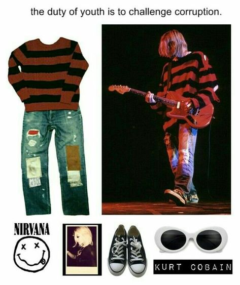 Kurt Cobain Outfit, Skateboard Style, Grunge Outfits 90s, Mode Emo, Nirvana Kurt, Anime Karakterek, Estilo Grunge, Look Retro, Outfit 90s