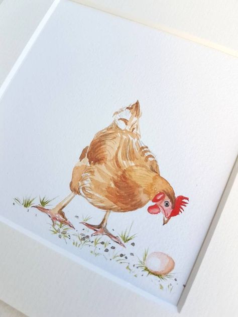 Chicken Pictures, Squirrel Art, Chicken Painting, Chicken Hen, Small Wall Art, Diy Watercolor Painting, Chicken Art, Watercolour Gift, Diy Watercolor