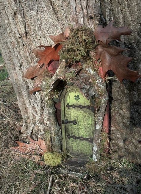 When imagination softly knocks Be sure to open the door! ~Charlotte (PixieWinksFairyWhispers) Faerie Door, Fairy Tree Houses, Faeries Gardens, Fairy Tree, Gnome House, Fairy Garden Houses, Fairy Door, Fairy Doors, Fairy Garden Diy