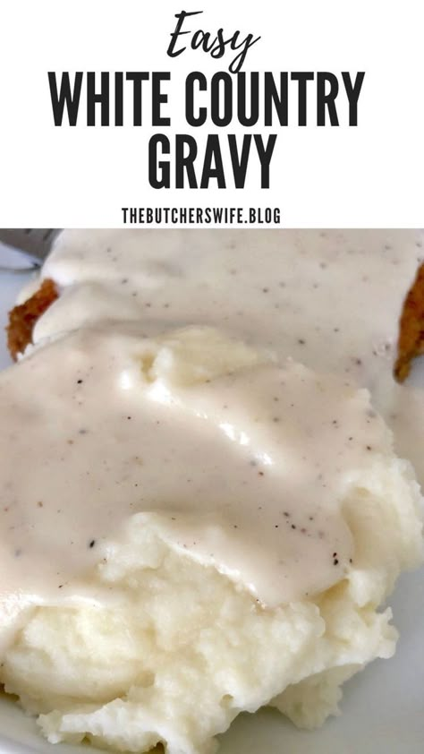 Country Gravy For Biscuits, No Sausage Gravy, White Country Gravy, Homemade White Gravy, Biscuit Gravy, Country Gravy Recipe, White Gravy Recipe, Breakfast Gravy, Homemade Gravy Recipe