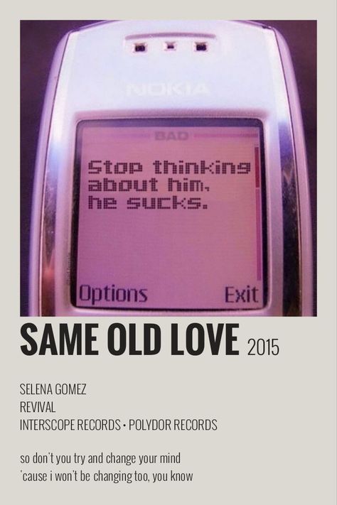 Aesethic Quotes, Song Posters Aesthetic, Selena Songs, Love Polaroid, Selena Music, Selena Gomez Poster, Song Posters, Same Old Love, Selena Gomez Music