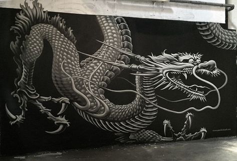 Dragon Graffiti Art, Dragon Mural Paintings, Tattoo Mural Wall Art, Graffiti Dragon, Dragon Mural, Dragon Wall Mural, Tattoo Shop Decor, Tattoo Studio Interior, Dragon Painting