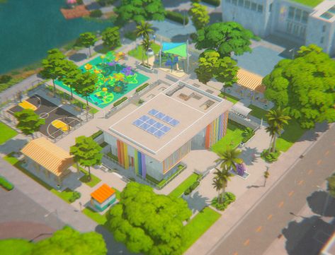 (99+) higher heaven on Tumblr Recreation Center Sims 4, Sims 4 Splash Pad, Sims 4 Art Center, Sims 4 Rec Center, Sims 4 Community Center, Sims 4 Park Layout, Sims 4 Recreation Center, Midcentury Shelf, Sims Park