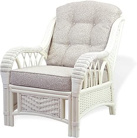 Alexa Living Armchair White Color Natural Rattan Wicker Handmade Design with Cushion White Rattan Furniture, Vintage Wicker Furniture, White Wicker Chair, Italian Bedroom Furniture, Armchair With Ottoman, Tufted Arm Chair, Wicker Chairs, White Wicker, Ottoman Set