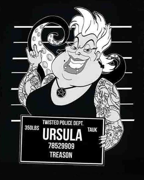 Ursula Mugshot Disney Mugshots, Disney Gone Bad, Punk Disney Princess, Disney Pin Up, Disney Punk, Goth Disney, Punk Disney Princesses, Alternative Disney, Punk Disney