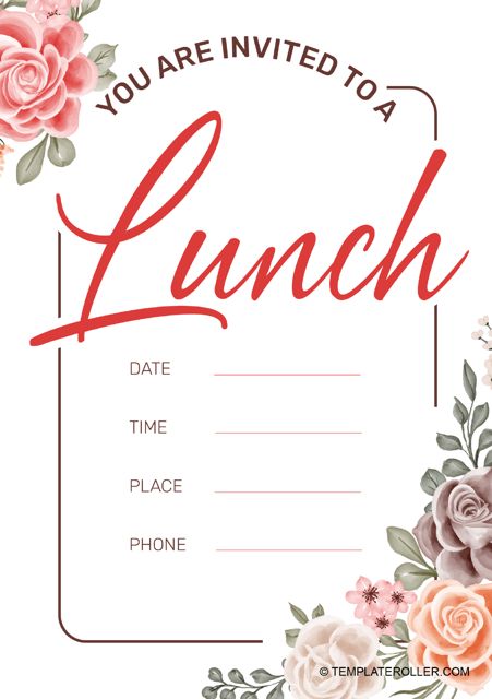 Free Lunch Invitation Templates - Customize, Download & Print PDF | Templateroller School Lunch Menu Template, Lunch Invitation Template, Printable Lunch Menu Template, Blank Lunch Menu Template, Graduation Lunch Invitation, Invitation Card Format, Lunch Invitation, Lunch Party, Birthday Lunch