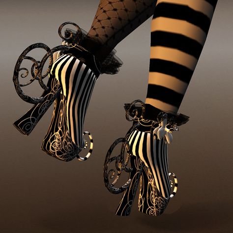 Whimsical Shoes, Moda Steampunk, Hak Tinggi, Funny Shoes, Striped Stockings, Dr Shoes, High Heels Boots, Ugly Shoes, Funky Shoes