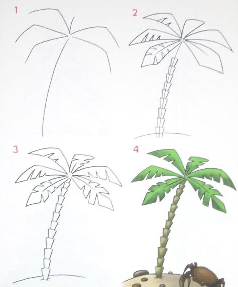 Draw A Palm Tree, Trees Drawing Tutorial, Easy Scenery Drawing, Palm Tree Drawing, معرض فني, Flower Drawing Tutorials, Flower Art Drawing, Cool Pencil Drawings, Easy Doodles Drawings