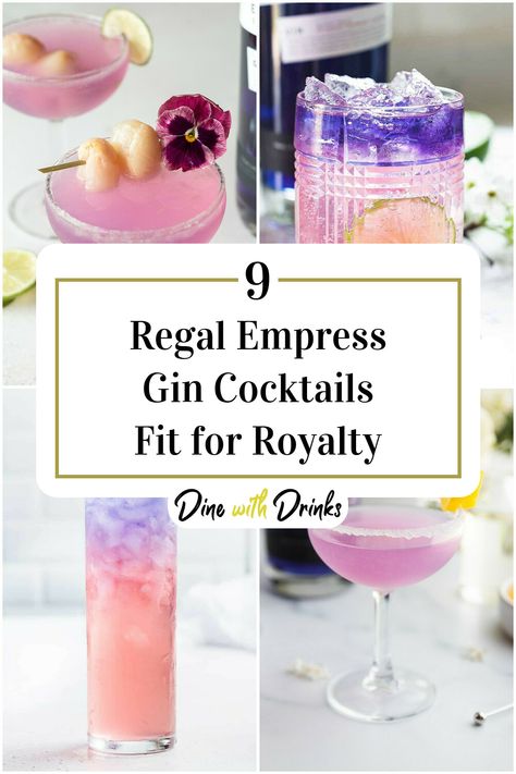 Collage of 4 empress gin cocktails. Empress Gin Cocktail, Empress Gin, Bees Knees Cocktail, Girls Night Drinks, Rosemary Cocktail, Blueberry Gin, Layered Cocktails, Batch Cocktails, Gin Recipes