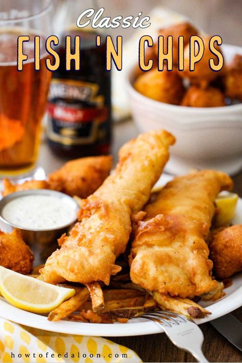 Classic Fish And Chips Recipe, Fish And Fries, Fish And Chips Batter, English Fish And Chips, Fish N Chips Recipe, Hp Sauce, Homemade Tartar Sauce, Beer Battered Fish, Fish N Chips