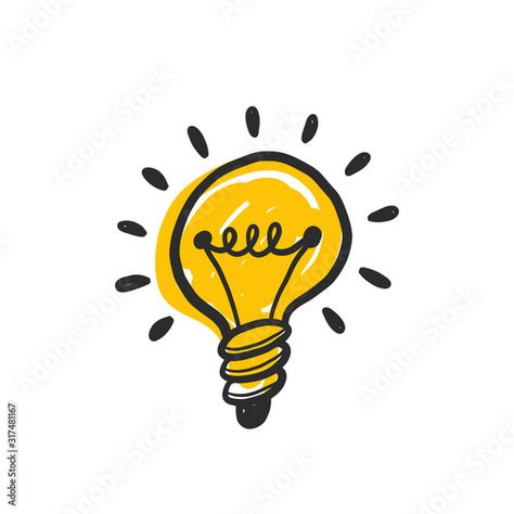 Stock Image: Hand drawn vector light bulb with rays glowing. Grunge stylized ideas and creative thinking. Doodle prints for clothes, posters, banner design element Thinking Doodle, Light Bulb Logo, Hand Drawn Vector, Mixed Media Projects, Creative Thinking, Design Element, Banner Design, Designs To Draw, Abstract Design