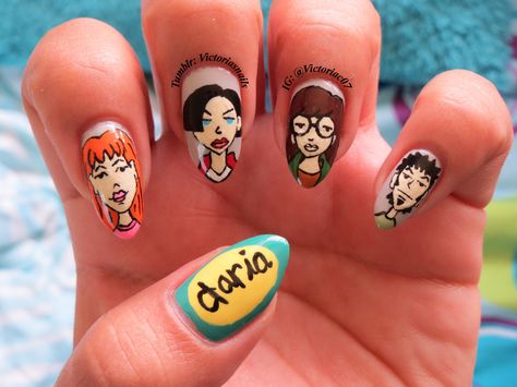 Daria nails Daria Cartoon, Love Nail Art, Daria Morgendorffer, Uñas Ideas, Cartoon Nails, 90s Pop Culture, Wow Nails, Baddie Nails, Inspired Nails