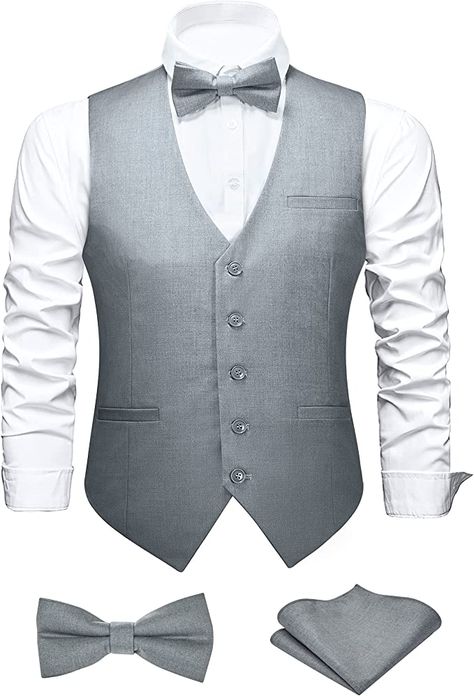 FAIMO Suit Vest for Men Formal, Business Tuxedo Vest Bow Tie Pocket Square Set, Mens Dress Vest for Wedding(XS-4XL) at Amazon Men’s Clothing store Luxury Cotton Vest For Men, Formal Single-breasted Vest With Suit Collar, Luxury Single-breasted Vest With Suit Collar, Formal Single-breasted Suit Collar Vest, Mens Dress Vests, Luxury Men's V-neck Vest, Vest And Bow Tie, Tuxedo Vest, Mens Suit Vest