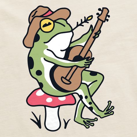 Men's Groovy Frog Guitar Crusher Tee Frog Guitar, Guitar Art, Fabric Tape, Help Kids, Children In Need, Laid Back Style, Art Logo, Detailed Image, Drawing Sketches