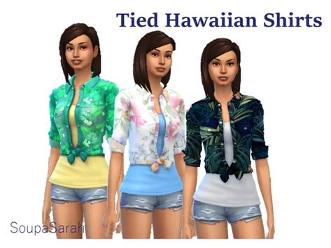 SouperSarah's Tied Hawaiian Shirt (recolor) Sims 4 Cc Hawaiian Shirt, Hawaiian Outfit, Open Sleeve, Sims Community, Sims 4 Game, Sims 4 Cc, Sims 4 Custom Content, Maxis Match, The Sims Resource