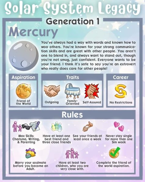 Sims 4 Solar System Legacy Challenge, Solar System Legacy Sims 4, Base Game Legacy Challenge, Sims 4 Solar System Challenge, Not So Berry Challenge Sims 4 Base Game, Sims 4 Legacy Challenge Ideas Base Game, Sims 4 Generation Challenge Base Game, Sims Generation Challenge, Base Game Sims 4 Legacy Challenges