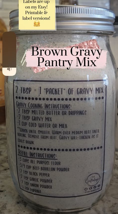 Homemade Gravy Recipe, Mix In A Jar, Homemade Dry Mixes, Brown Gravy Mix, Spice Blends Recipes, Homemade Spice Mix, Homemade Sauce Recipes, Homemade Pantry, Spice Mix Recipes