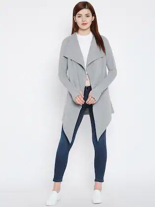 Hypernation Grey Solid Open Front Shrug Grey Shrug Outfit, Shrug Outfit, Denim Shrug, Shrugs For Women, Bohemian Outfits Summer, Grey Shrug, Long Shrug, Womens Fashion Casual Winter, Baggy Clothes