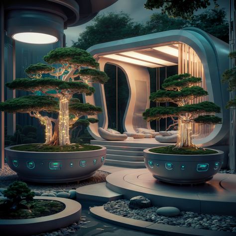 Find peace in this futuristic zen oasis 🌿✨ #zengarden #smartplants Futuristic Power Plant, Futuristic Garden Design, Futuristic Plants, Futuristic Garden, Mansions Luxury, Find Peace, Marketing Ideas, Power Plant, Zen Garden