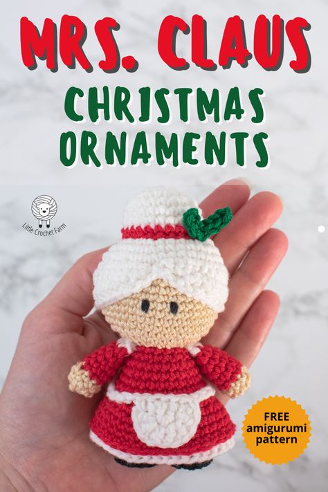 Crochet Santa And Mrs Claus, Crochet Grinch Ornament Pattern Free, Crochet Amigurumi Free Patterns Easy Christmas Ornament, Mini Gnomes, Crochet Farm, Christmas Ornaments Crochet, Crochet Christmas Ornaments Free, Disney Crochet Patterns, Ornaments Crochet